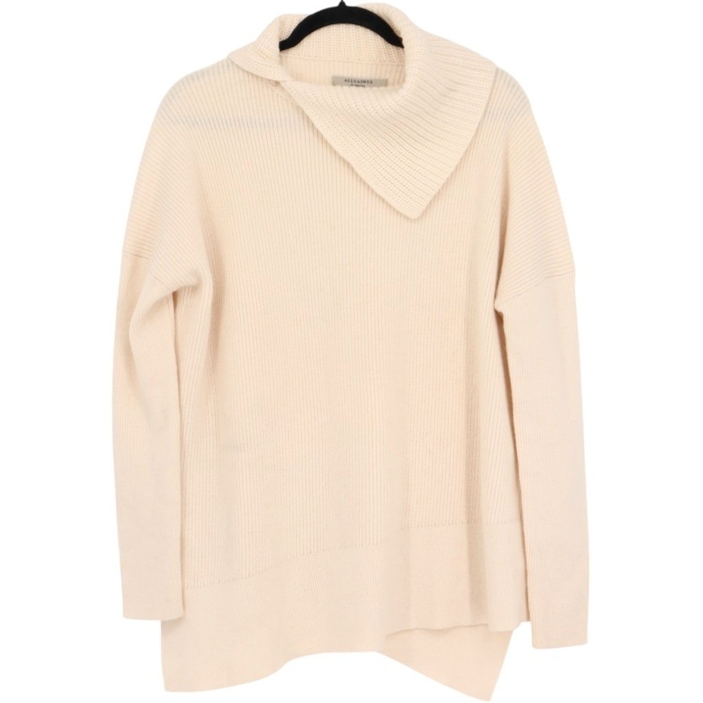 AllSaints Hettie Jumper White Ivory Wool Blend Asymmetric Funnel Neck Sweater XS